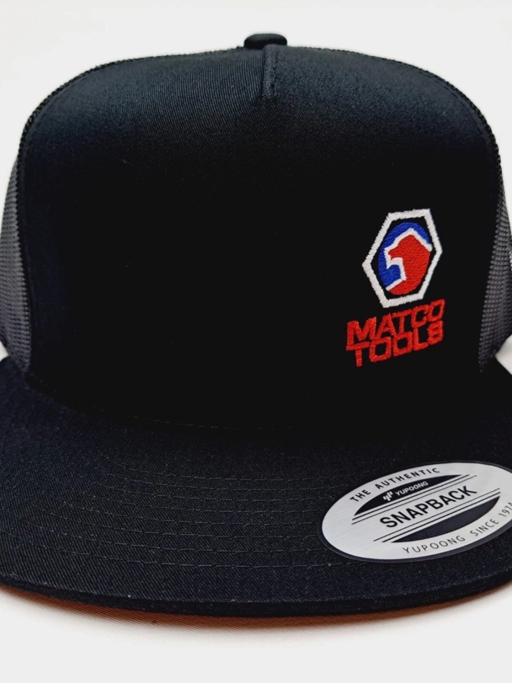 Matco Tools Yupoong 6006 Flat Bill Hat Cap Embroidered Patch Black Mesh